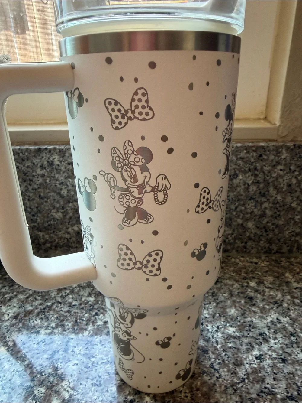 Stanley White Minnie Mouse Travel Tumbler with Handle